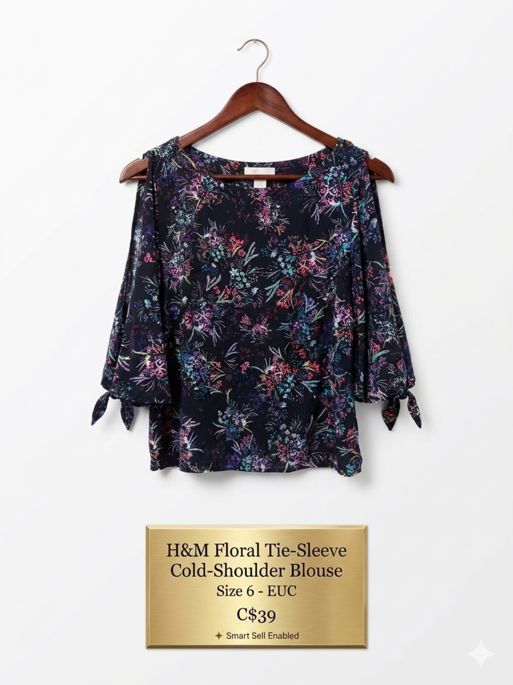 H&M Floral Tie-Sleeve Cold-Shoulder Blouse - EUC - Size 6